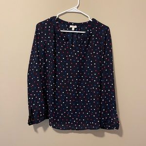 Talbots Petites Navy/Pokadots Long Sleeve Top
